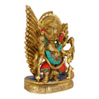 ARTVARKO Brass Lord Ganesha Idol Statue God Ganesh Ganpati Statue Sitting Idol Sculpture in Multicolor Stone Work 6.5 Inches