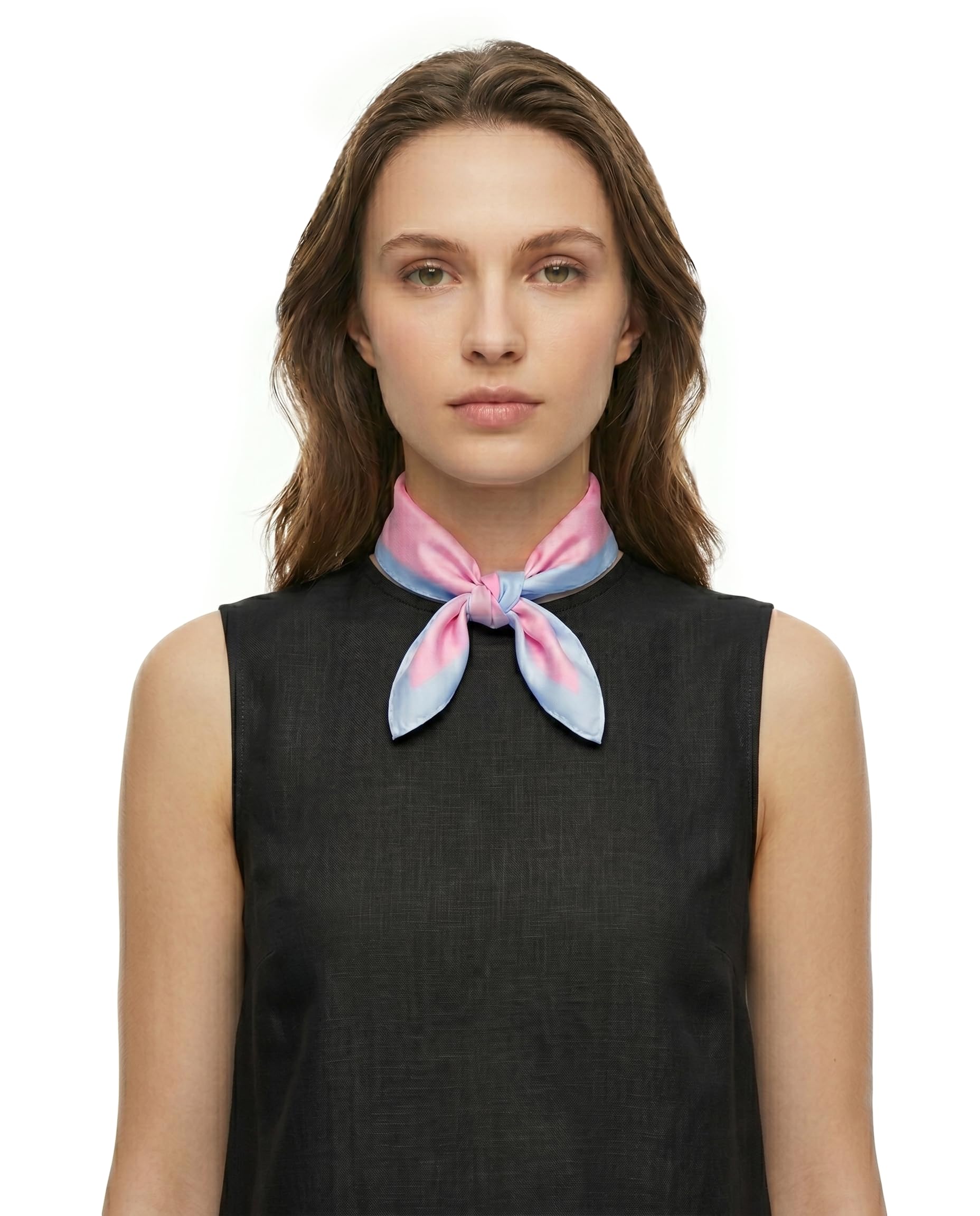 ONE ECHELON Satin Silk Small Neckerchief Square Scarf (Rosy Sky)