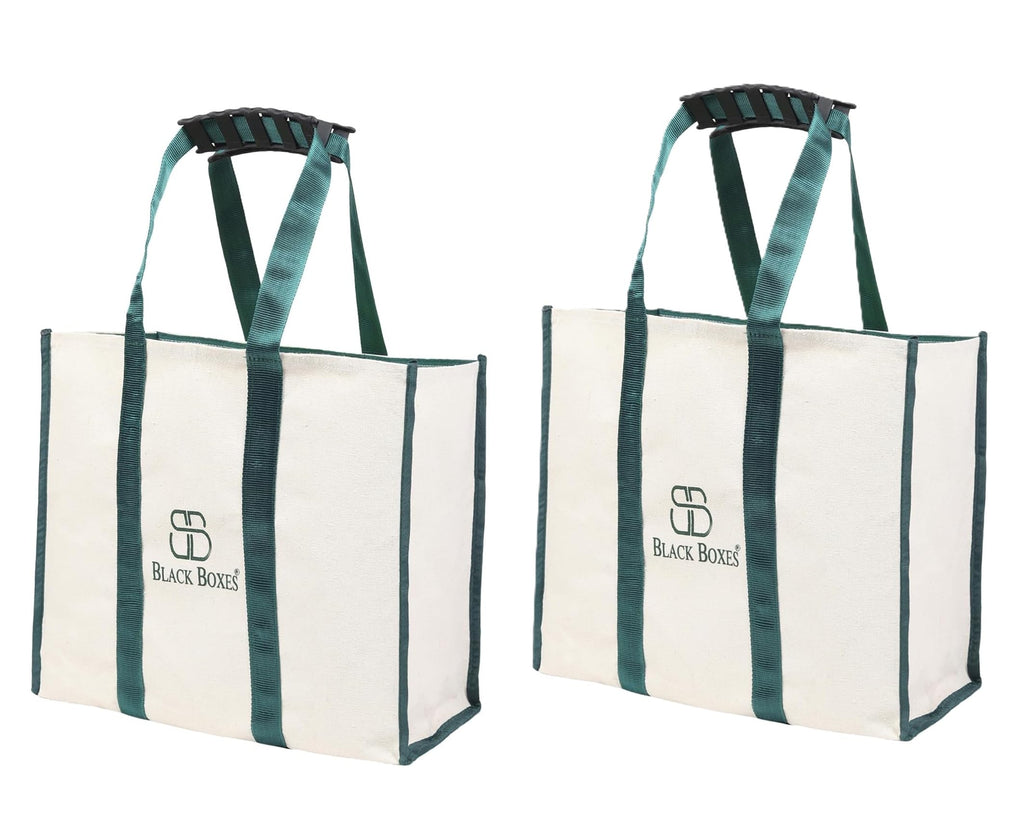 BLACKBOXES Big Eco Cotton Canvas Shopping Bags for Carry Milk Grocery Fruits Vegetable with Reinforced Handles jhola Bag - Kitchen Essential