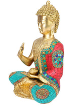 SVARUP Brass Buddha Vitarka Mudra Idol Statue Tibetan Buddhist Décor Showpiece Height 12 Inch Multicolor