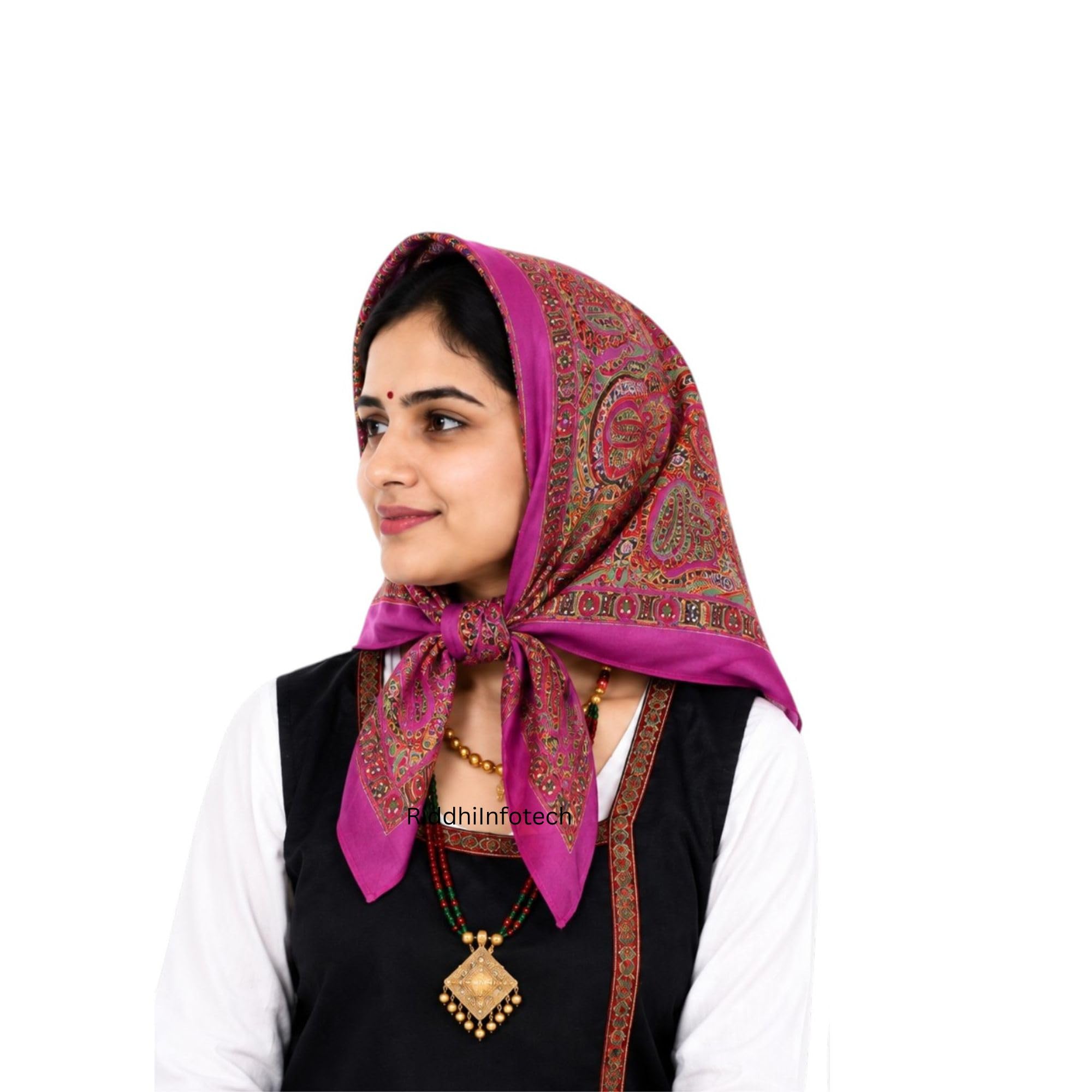 RiddhiInfotech Uttarakhand Pahadi Printed Square Scarf for Women | 26 x 26 Inch Traditional Head Scarf | Vintage Hair Wrap, Bandana, Neck Scarf & Stylish Fashion Accessory | Multicolour