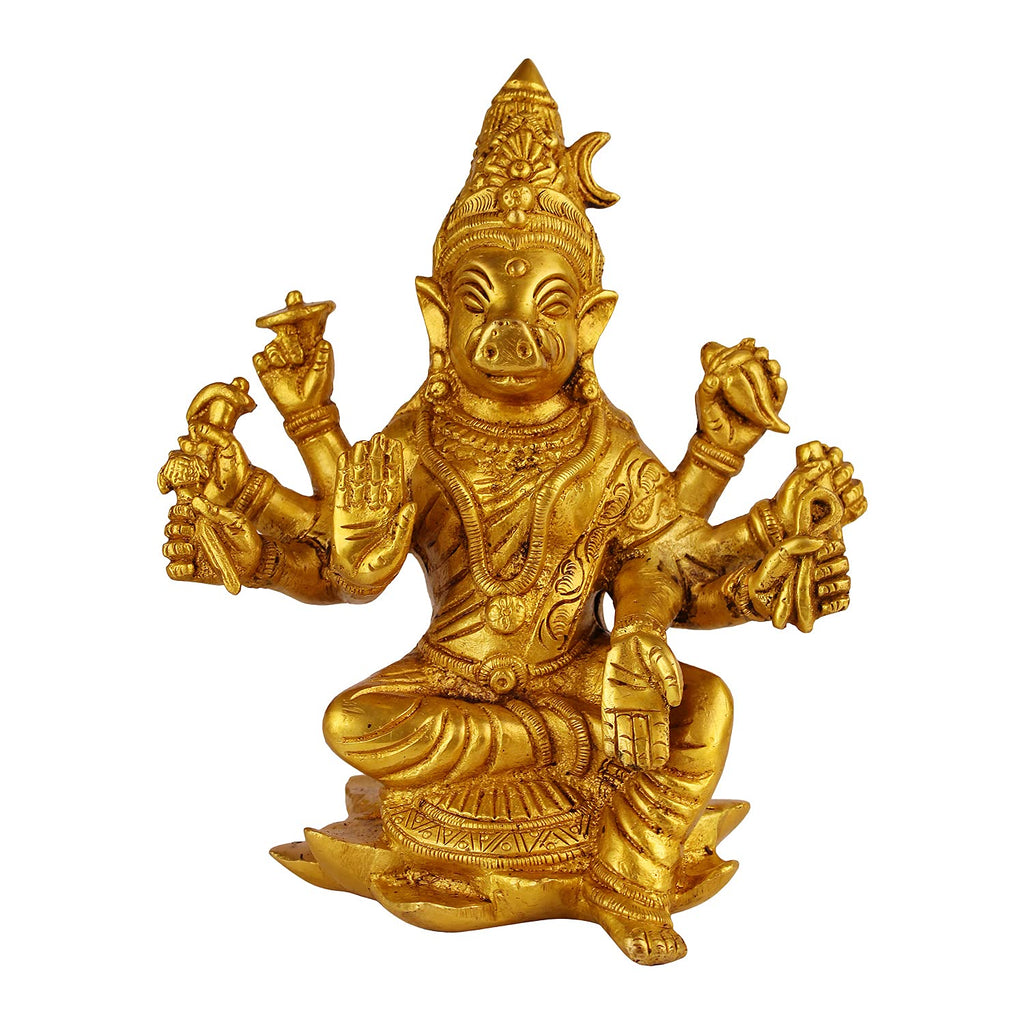 ARTVARKO Brass Varaha Statue Idol Third of The 10 incarnations (Avatars) of Lord Vishnu| Reincarnation of Lord Vishnu Varahi Amman Vilakku 7 Inch