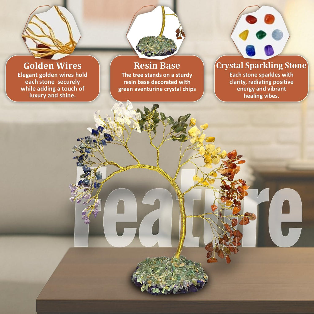 JD FRESH 200 Beads 7 Chakras Crystal Tree/Gemstone Feng Shui Tree for Good Luck/Positive Energy and Meditation Spiritual for Good Luck/Handmade Showpiece for Home Décor/Living Room/Office and Gifting