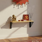Spillbox Wooden Pooja Home Temple|White Metal Shelf |Wall Mountable|Easy Screw Assembly|Home Temple for Puja Room |Pooja Stand | Mandir-Lines (Small Black)