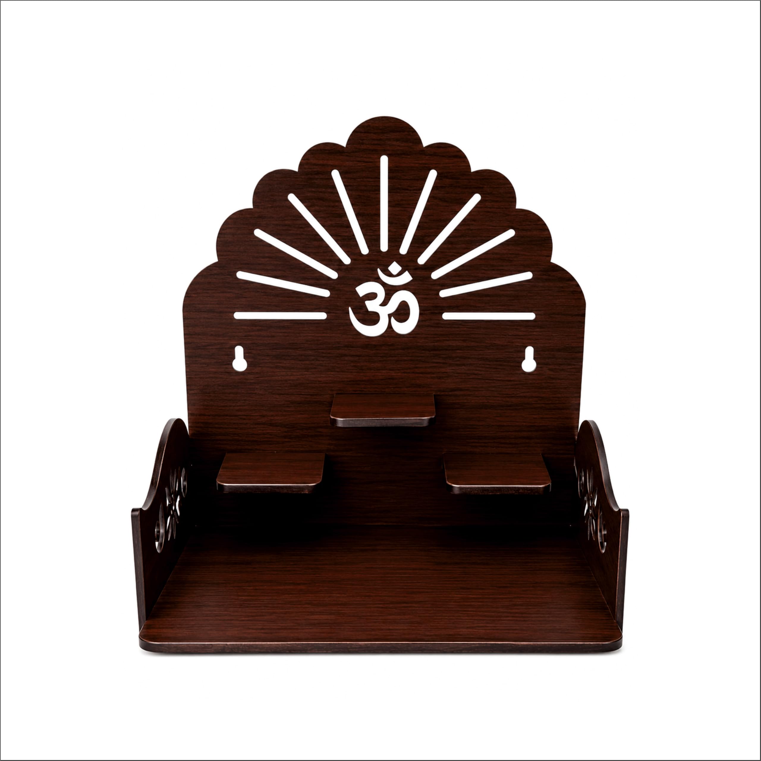 WRAPPING STUDIO Wooden Wall Mounted Home Temple for Pooja | Brown Laminated MDF Mandir with Om Cutwork Design | Decorative Prayer Shelf for Home, Office & Living Room (8 x 8 inch)