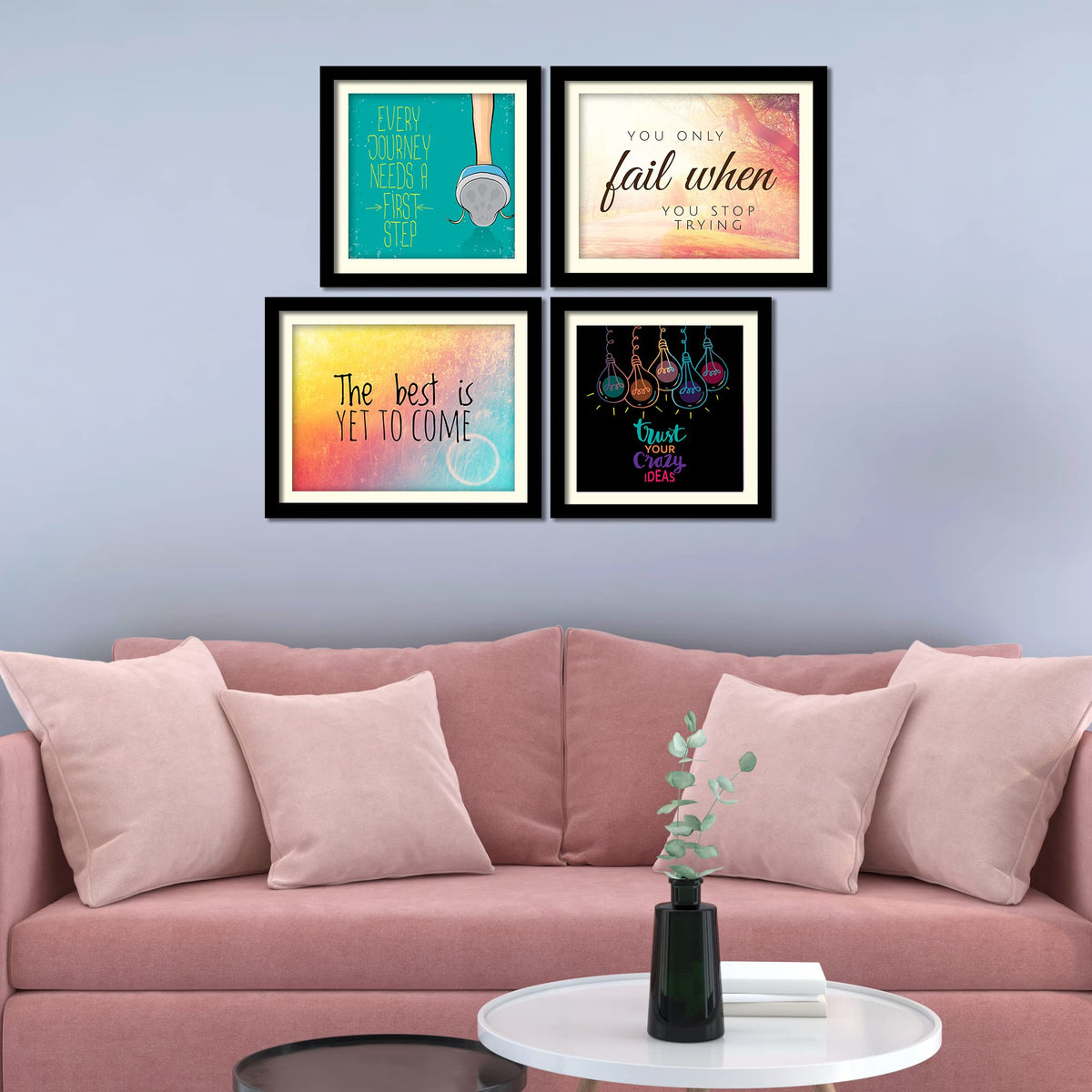 VIBECRAFTS Motivational Quotes Wall Hanging Frame Set of 4 For Office Digital Reprint Posters with Synthetic Wooden Frame Home, Office Decorative Gift Item(15 inch x 12 inch)(PFVC4Pcs3_1514)