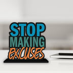 Artvibes Wooden Idols and Figurine Stop Making Excuses Quotes Table Decor for Office Desk Showpiece | Home Decoration | Living Room | Modern Gifting Item (SP_1157)