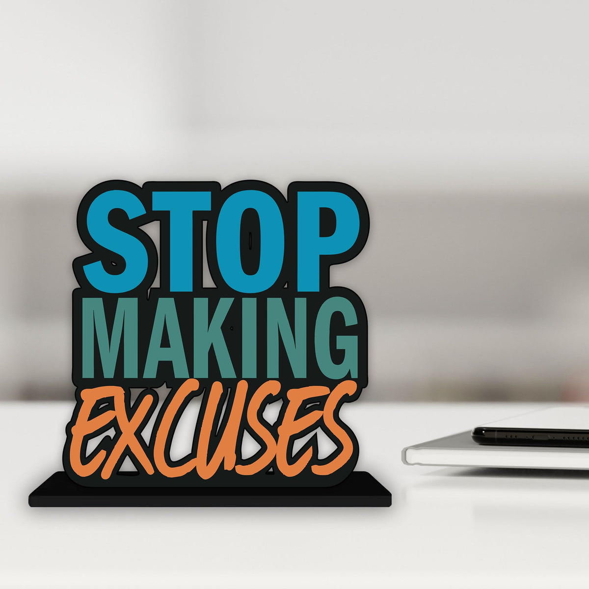 Artvibes Wooden Idols and Figurine Stop Making Excuses Quotes Table Decor for Office Desk Showpiece | Home Decoration | Living Room | Modern Gifting Item (SP_1157)