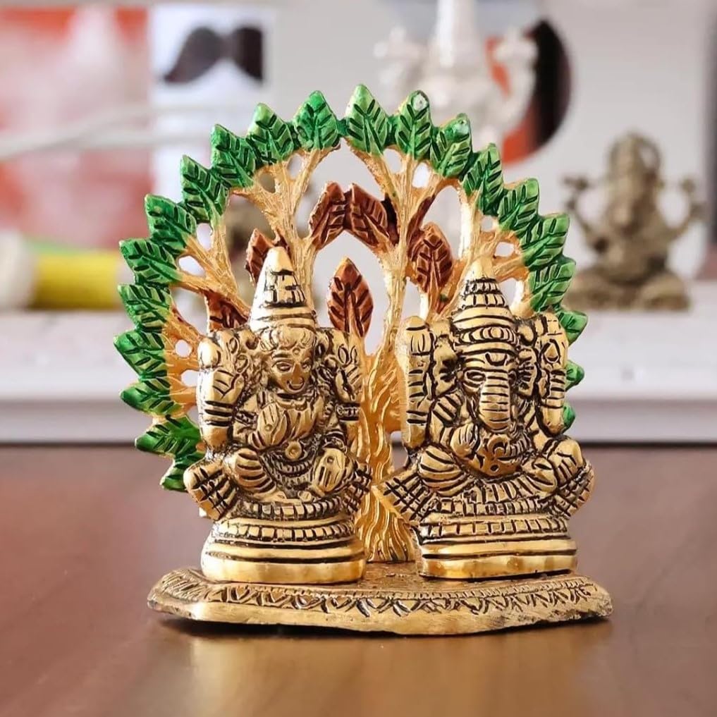 KridayKraft Mini Laxmi Ganesh Murti – Divine Lord Idol for Home & Office Décor, Intricately Designed Pooja Statue & Spiritual Showpiece for Living Room, Bedroom, Temple (Golden)