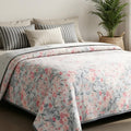 haus & kinder Cotton Dohar for Double Bed Queen Size | Lightweight Summer Blanket AC Dohar | 3 Layer Soft Reversible Cotton Quilt Blanket for Bed | Grey Floral Design | 100 x 89 Inches | 144 TC Kafalo