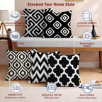 STITCHNEST Set of 5 Polycotton Cushion Covers – 24x24 Inches – Black & White Ikat Geometric Print – Elegant Cushion Covers for Sofa & Living Room | Perfect for Home Decor