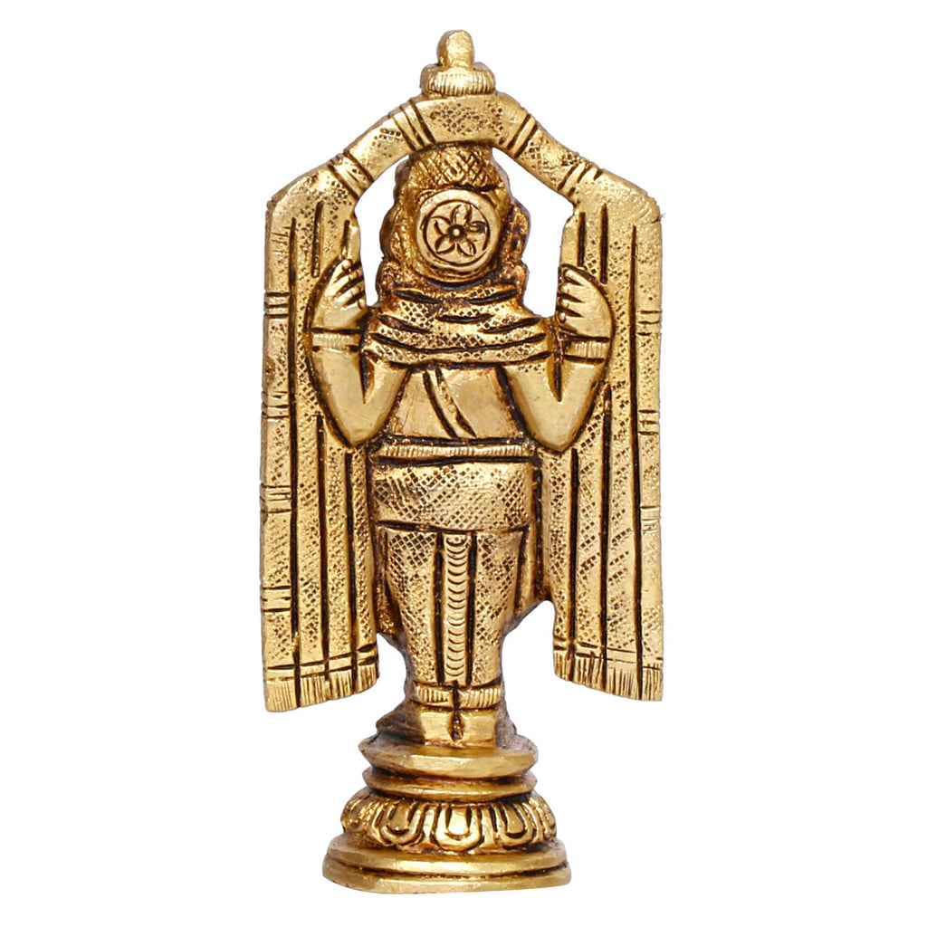 ARTVARKO Brass Tirupati Balaji Venkateshwara Idol Vishnu Chakra Namah Shankh Statue Murti Lord Srinivasa Pooja Vastu Religious Idol for Home Office Temple Decor Gift 4.5 Inch.
