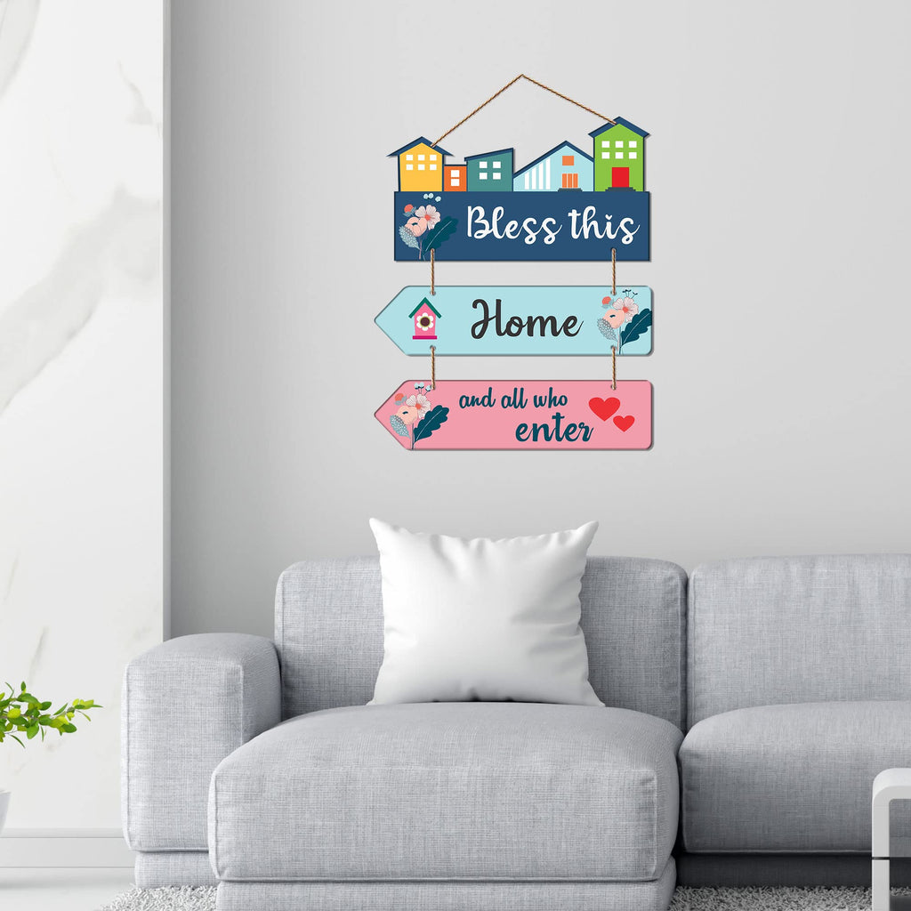 Artvibes Bless This Home And All Who Enter Decorative Wall Art MDF Wooden Wall Hanger for Living Room | Quotes Decor Item | Home Quotes Wall Hanging | Modern Decor Items | Wall Poster(WH_5804N)