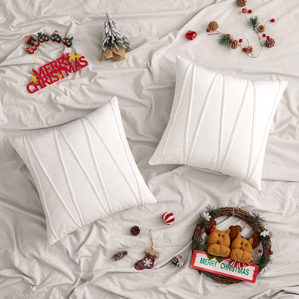 Khooti Velvet Striped Cushion Cover Pack of 1-18 x 18 / 46 x 46 cm | Pure White | Soft Pillow Covers Cushion Case for Sofa Bedroom Livingroom Chair Car, Cushion Cover with Zig Zag Pattern