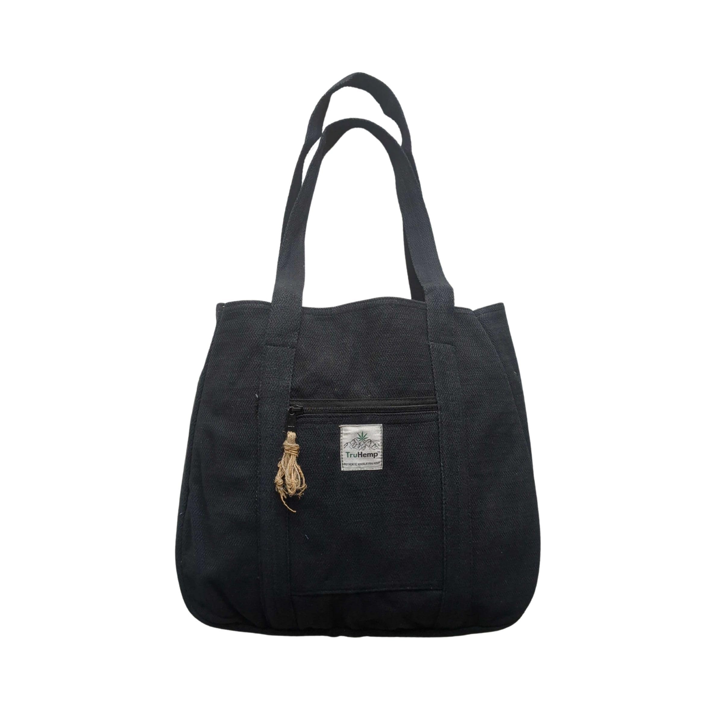 TruHemp Hemp Shopping Tote Bag with Dual Zippered Compartments | Spacious Eco Market Bag with Cotton Lining | 10L Capacity, Black, Medium