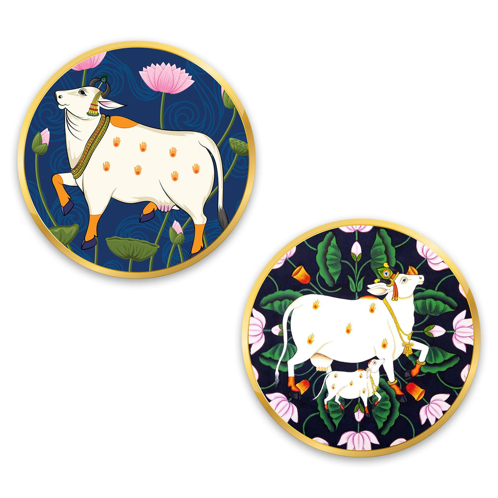 Artvibes Cow Round Shape Round Shape MDF Wooden Wall Art for Home Decoration | Spiritual Decor Items | Wall Art Paintings | Wall Illustrations| Stylish Modern Artwork | Gift (WH_8804NN), Set of 2