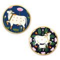 Artvibes Cow Round Shape Round Shape MDF Wooden Wall Art for Home Decoration | Spiritual Decor Items | Wall Art Paintings | Wall Illustrations| Stylish Modern Artwork | Gift (WH_8804NN), Set of 2