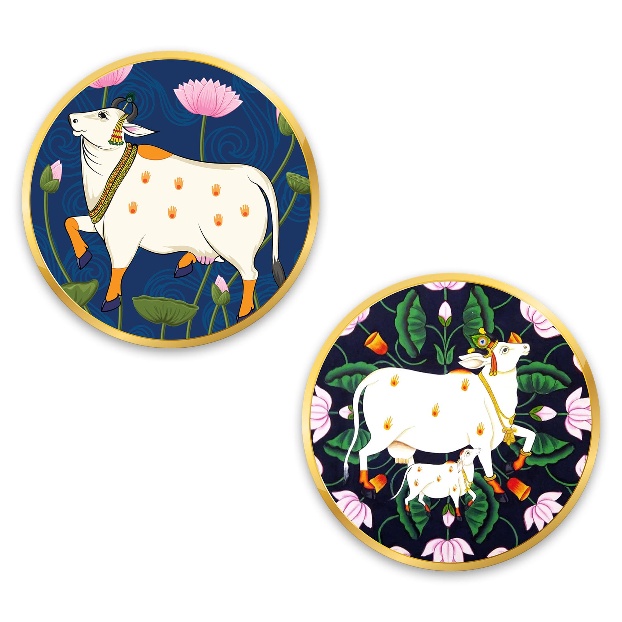 Artvibes Cow Round Shape Round Shape MDF Wooden Wall Art for Home Decoration | Spiritual Decor Items | Wall Art Paintings | Wall Illustrations| Stylish Modern Artwork | Gift (WH_8804NN), Set of 2