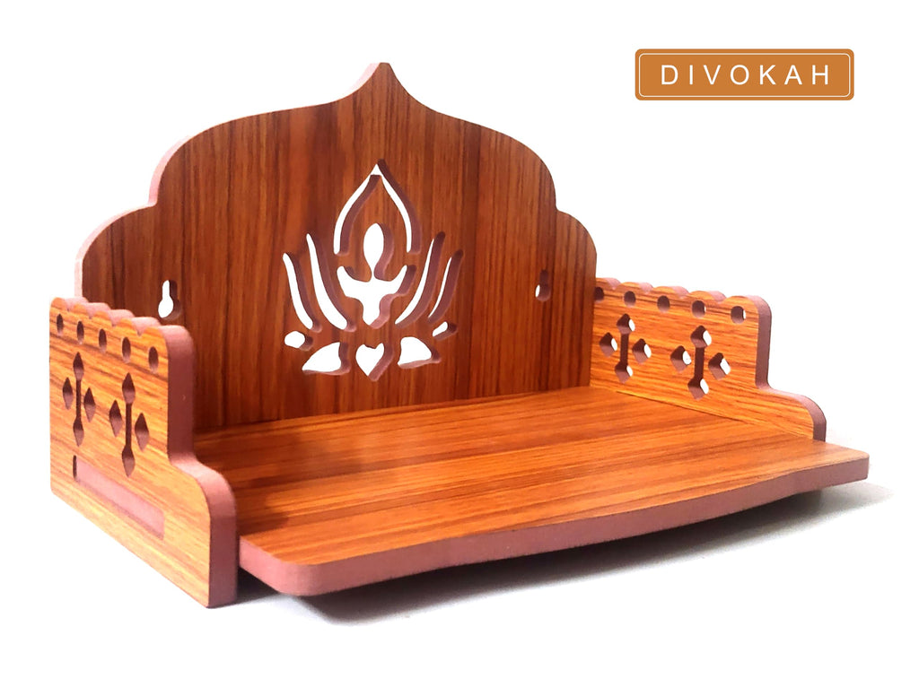 DIVOKAH® Plywood Small Wooden Temple for Home Office and Shop/Wall Hanging Temple/sinhasan/Pooja mandir/Pooja Stand/Hindola (8 MM Plywood Thickness) SNS_WDN_Lotus