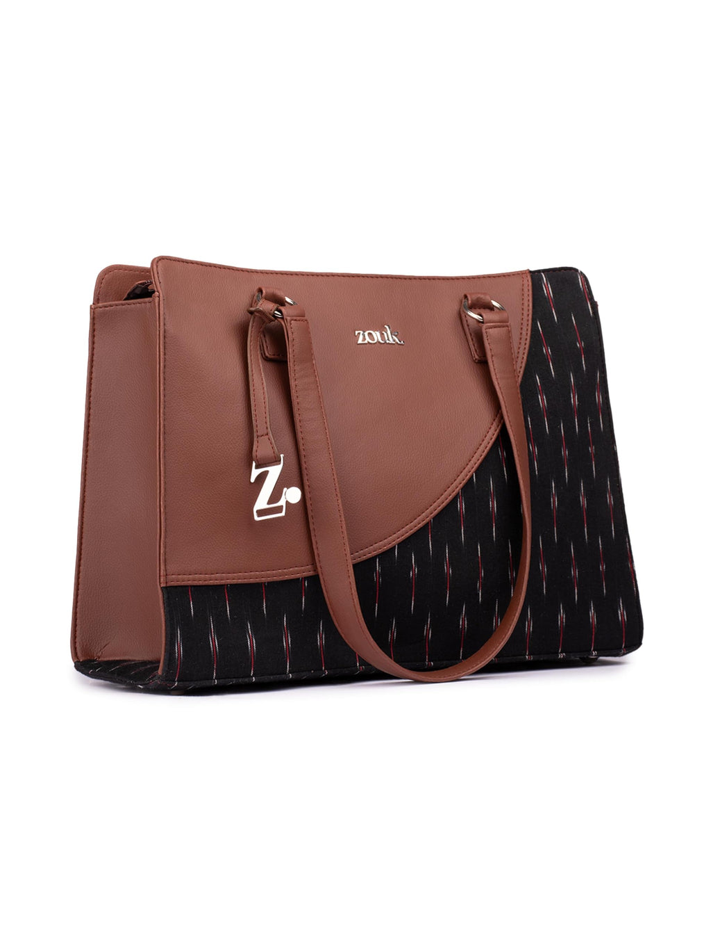 ZOUK Ikat GreRed Office Essential Bag | Jute | Vegan Leather Handcrafted Tote Bag With Double Handle Shoulder Strap| Black and Red