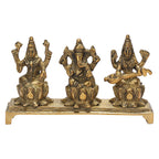 SVARUP Brass Lakshmi Ganesha Saraswati Sitting on Lotus Idol for Diwali Pooja Home Decor 5.5 Inch