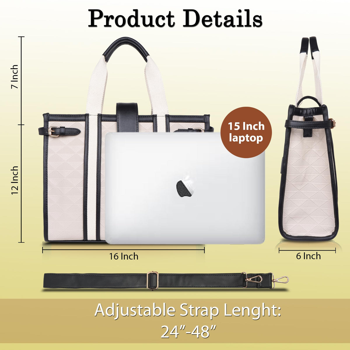 Womanix PU Laptop Tote Bags for Women, Work Bag,15 inch tote for Women, Large Capacity Handbag for Office, School, Travel, Teacher Purse, Marketing (Beige Tan)