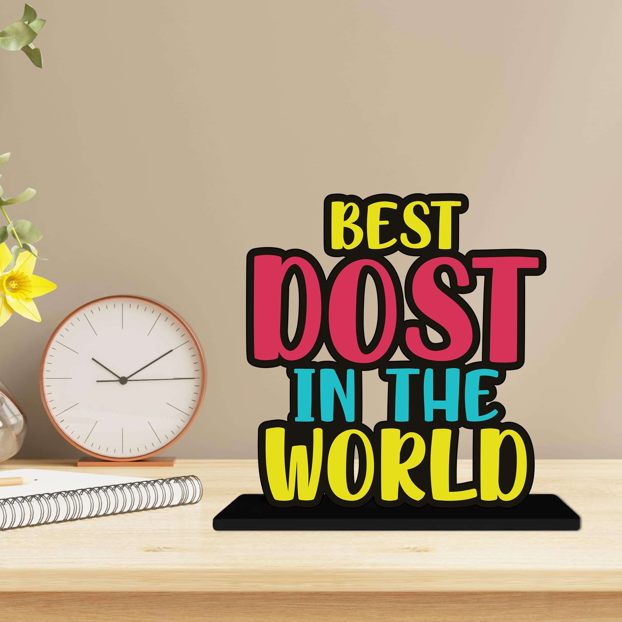 Artvibes Best Dost in the World Quotes Table Decor for Office Desk | Home Decoration Items | Living Room | Modern Art Wooden Showpiece Decorative Gift Item (SP_1177)
