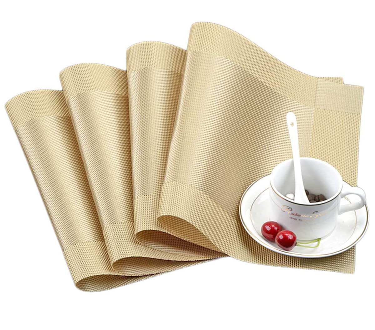 WOODTULA Placemat Set of 4 - Heat and Stain Resistant Dinner Mats - Decor Accessories - Dining Table mat - Washable Table Mats (4-Piece, Gold) Kafalo