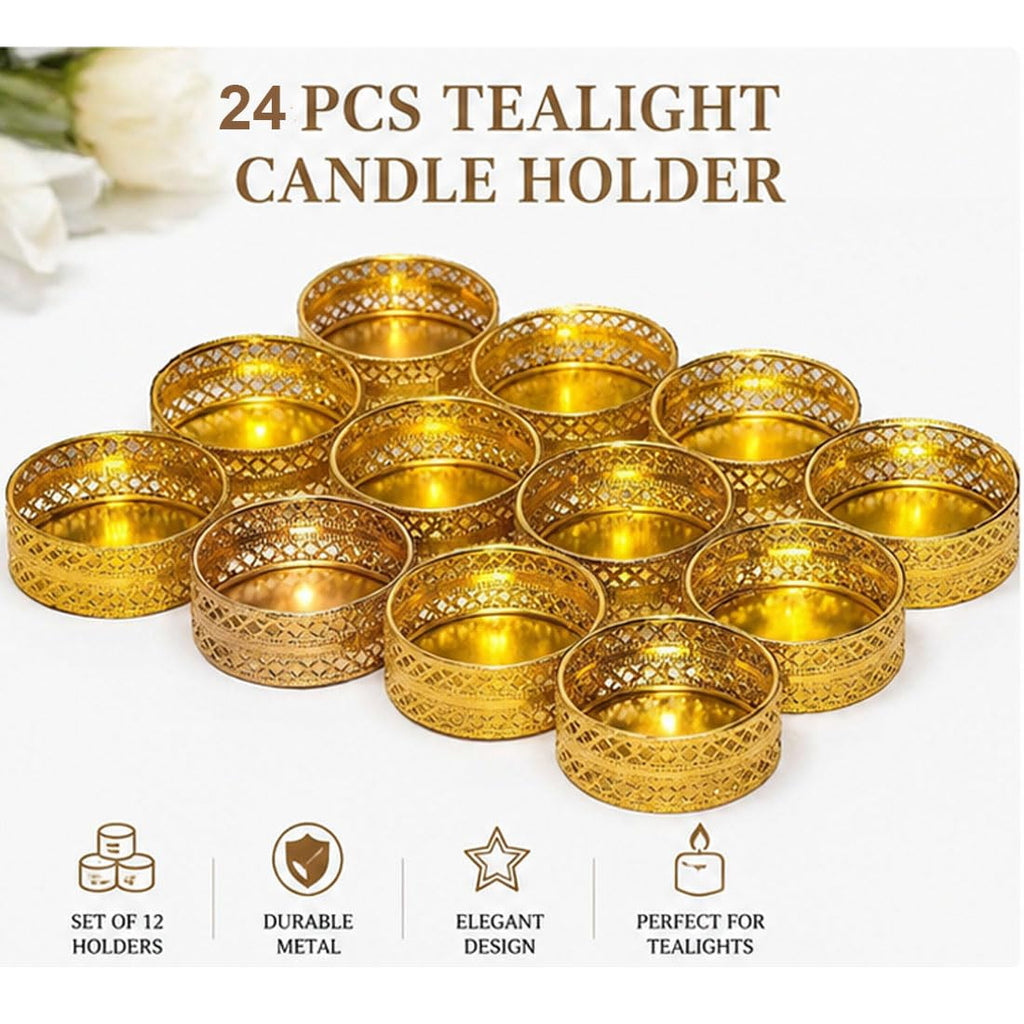 GADINFASHION Metal Set Of 24 Golden Small Tea Light Holder For Diwali Decoration,Home Decoration