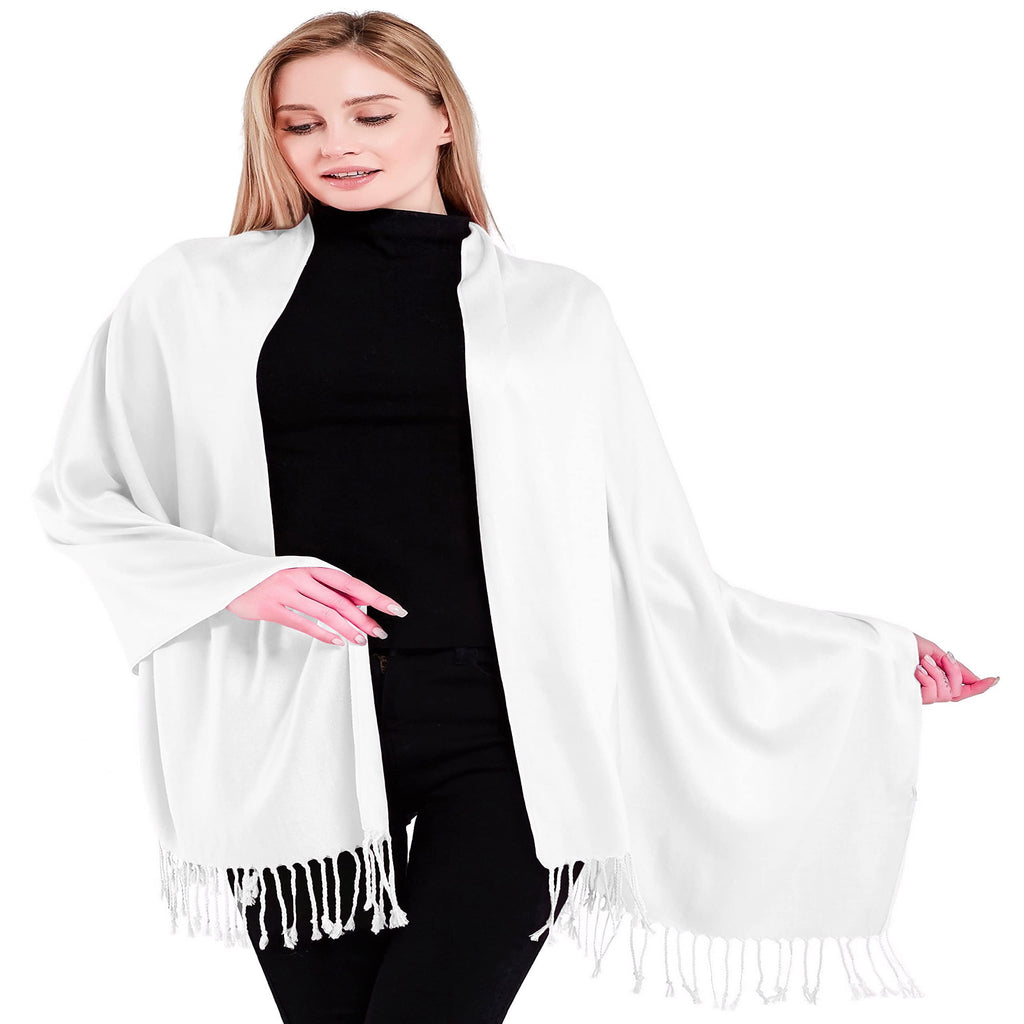 White Solid Color Design Shawl Scarf Wrap Stole Throw Pashmina Pashminas CJ Apparel NEW