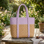 Loom & Luster Handwoven Jute Tote Bag Dual Tone Summer Shoulder Bag | Lightweight Eco-Friendly Handbag for girls and woman (Beige & Purple)
