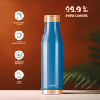 MILTON Copper Charge Water Bottle, 930 ml, Dark Blue | Lacquer Coating, Curved Bottle | Diwali | Festive | Gifting | Yoga | Home | Kitchen | Vedic