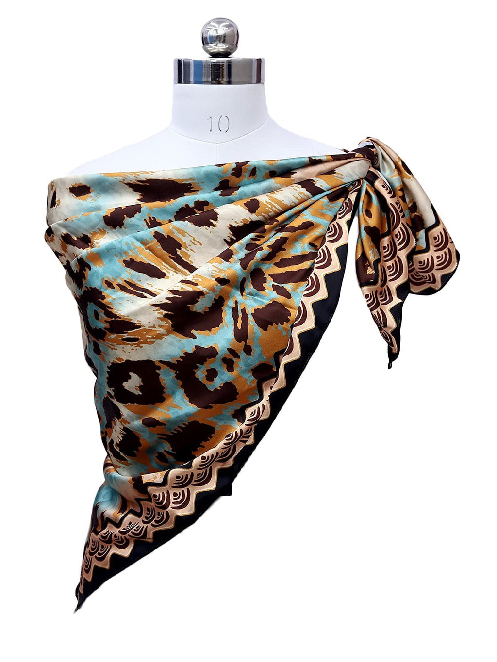 leeza store Women's Ivory Cream Silk Scarf For Women – 40 X 40 Digital Printed Abstract Leopard Pattern – Stylish Stole, Headscarf, Neck Wrap, Hair Scarf