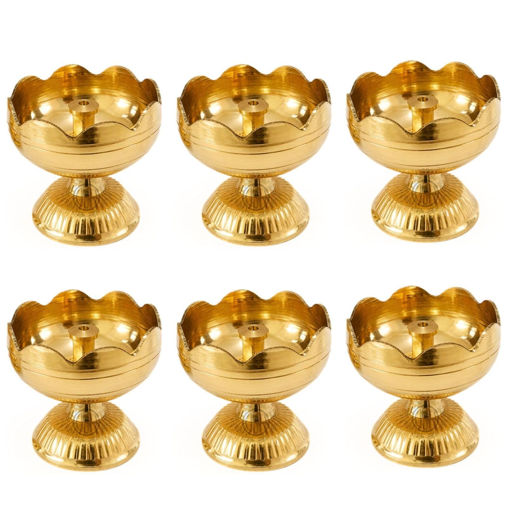 Brass Diya Pure Brass Traditional Oil Puja Lamp for Temple, Mandir, Festival Decoration, Home Decor & Diwali Gift (Flower Bloom, Set of 6)