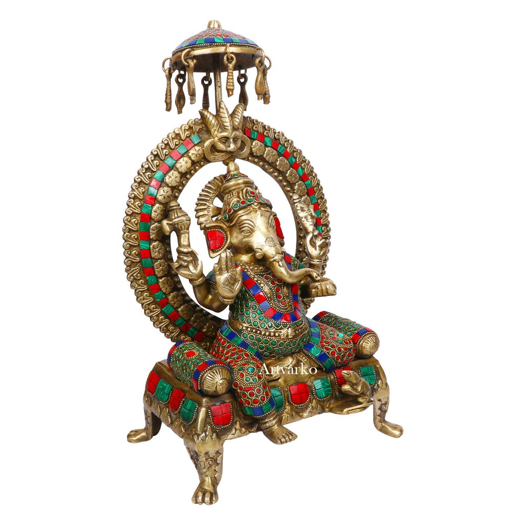 ARTVARKO Big Brass Ganesha Idol Lord Ganesh Statue Puja Home Entrance Decor Gift 17 Inch Height