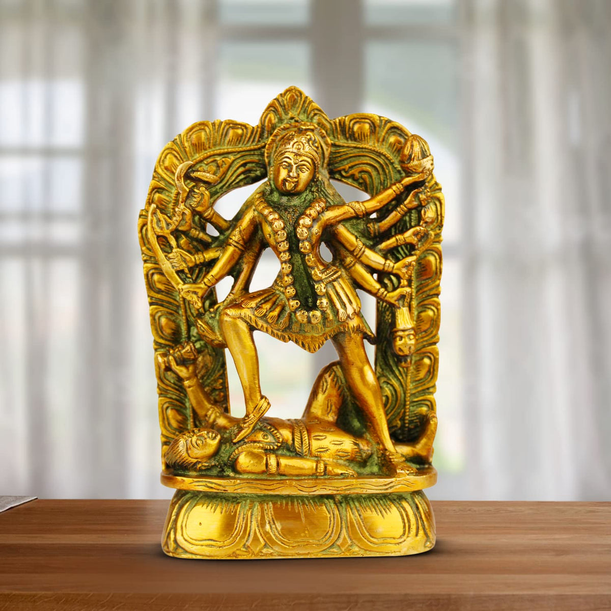 ARTVARKO Brass Kali Maa Murti | Maha Kali Ten Arms Mahakali Kalika Maa Statue Sculpture Idol Murti Decor (Height 6.5 Inches Weight 1.5 Kg)