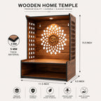 FA6 Wooden Home Temple for Pooja Room 5 MM MDF Mandir for Home with Laser Cut Design, Om Wall Panel & Storage Shelf Compact Pooja Mandir 15.5 x 11.5 x 9.5 Inch