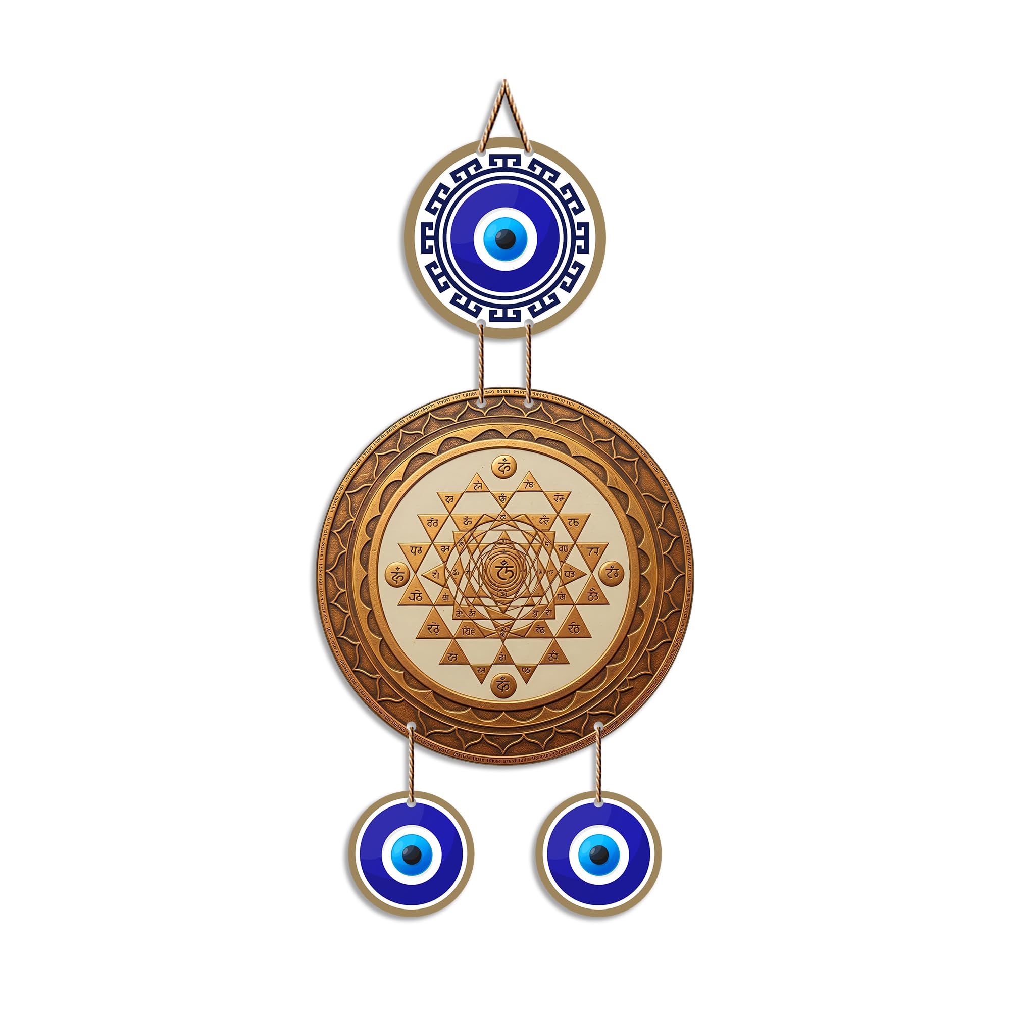 Artvibes Wooden Sri Yantra Evil Eye Wall Hanging Decor for Home and Office | Sacred Vastu Energy Balancing Ornament | Spiritual Wall Accent for Entrance and Gift Giving (WH_85137N)