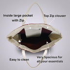 MyBri Studio Cotton Canvas Tote Bag for Women | Premium Reusable Shoulder Handbag with Zip Closure & Inner Zip Pocket | Stylish Everyday Bag for Office, College, Shopping & Travel (Burgundy)