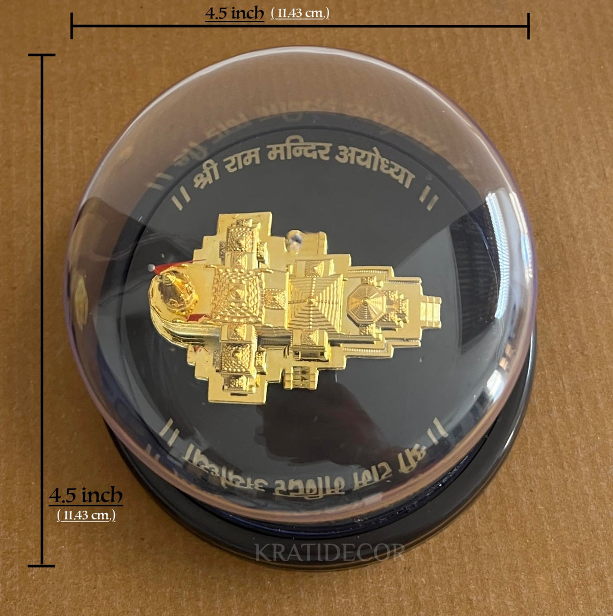 Kratidecor Golden Shri Ram Mandir Ayodhya Model Authentic Designer Temple Covered by a Glass Dome - Perfect for Home Decor, and Spiritual Gifting