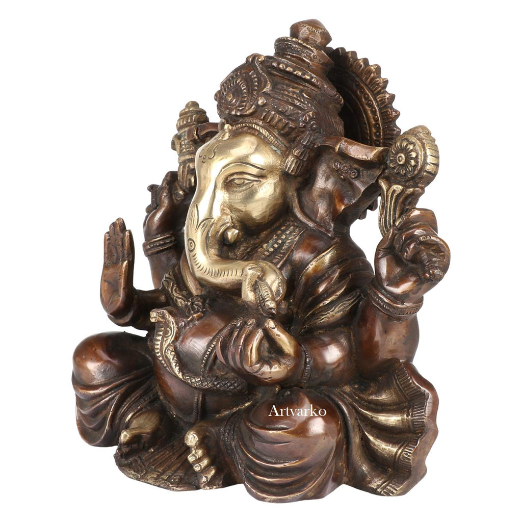Artvarko Lord Ganesh Murti Ganesha Idol Ganpati Bhagwan Brass Statue for Home Entrance Good Luck Vastu Decoration Showpiece and Gift Height 8.5 Inches (Copper Gold, 8.5)