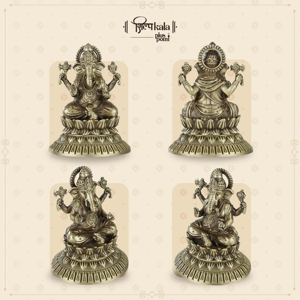 Shilpkala Brass Ganesh Idol 2.3 Inch - Exquisite Fine Detailing & Antique Finish, Premium Brass Murti for Mandir, Luxury Home Decor, Divine Blessings & Spiritual Gift Item, Festival Gift, (Brown)