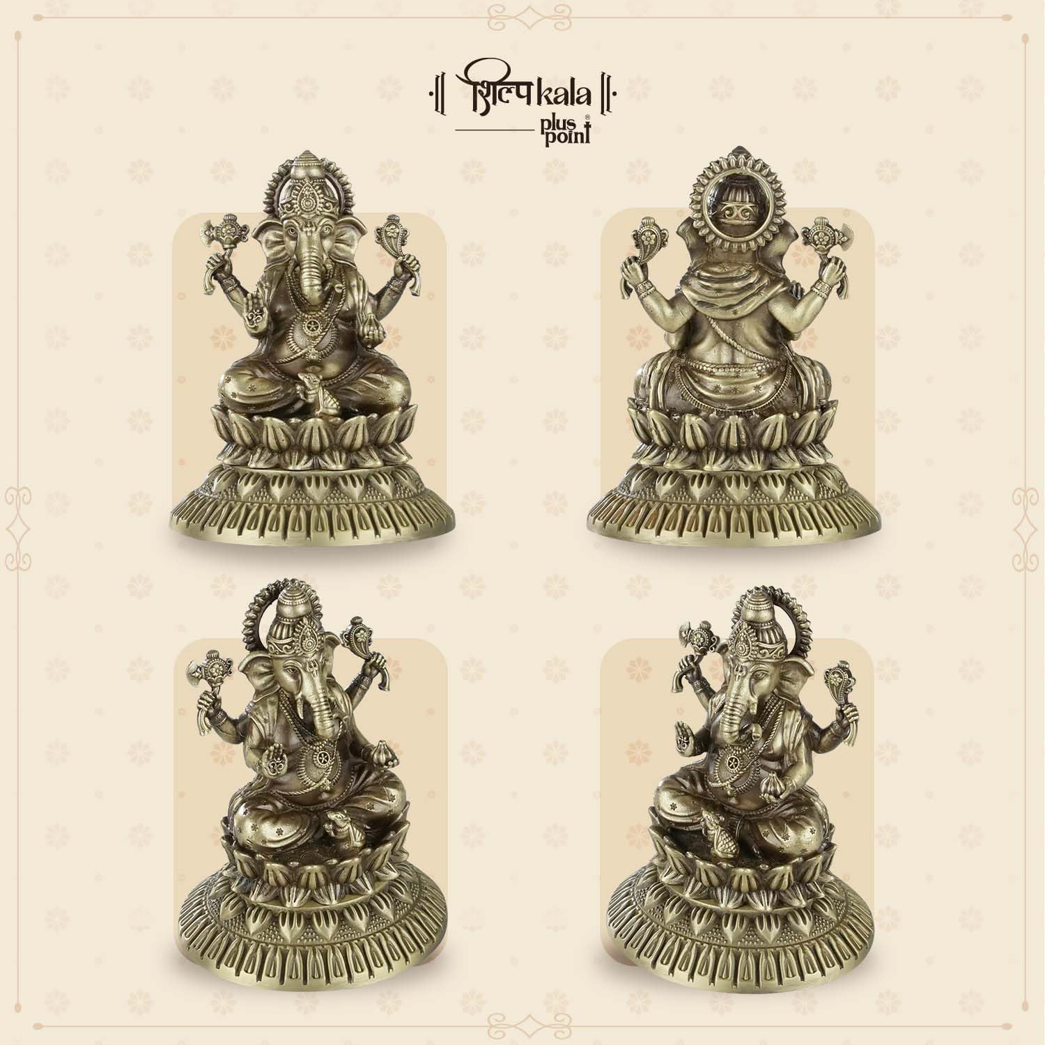 Shilpkala Brass Ganesh Idol 2.7 Inch - Exquisite Fine Detailing, Premium Brass Murti for Mandir, Luxury Home Decor, Statue, Spiritual Gift for Daily Worship, Housewarming & Festival Gift, (Brown)