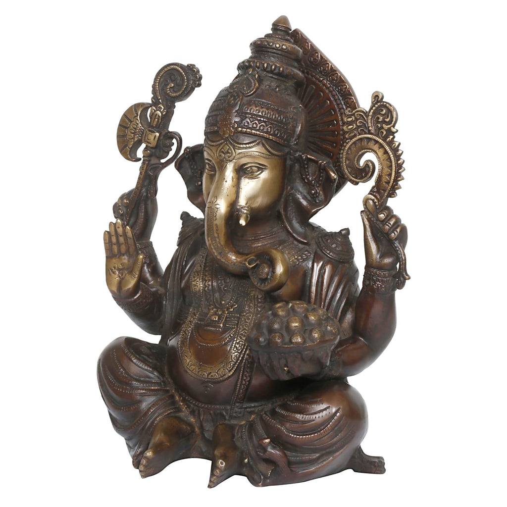 ARTVARKO Brass Lord Ganesha Sitting Statue Idol Ganesh Murti Home Décor for Puja Height 10 Inches