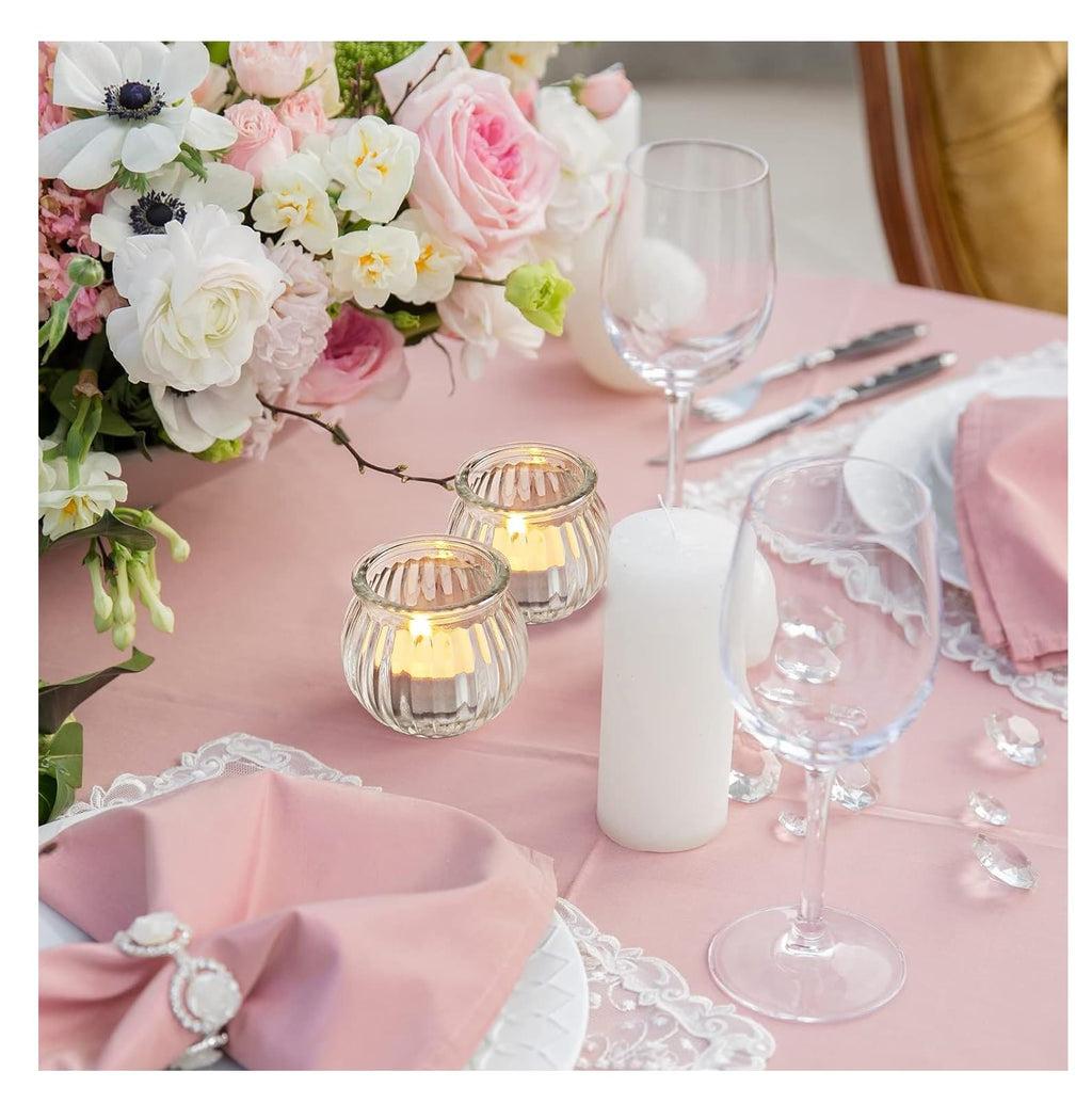 SPHINX Glass Votive Candle Holder for Home Decorations, for Weddings, Dinner Parties, Candle Light Dinners, Gift - (Clear, Ribbed Round, 4 Pieces)