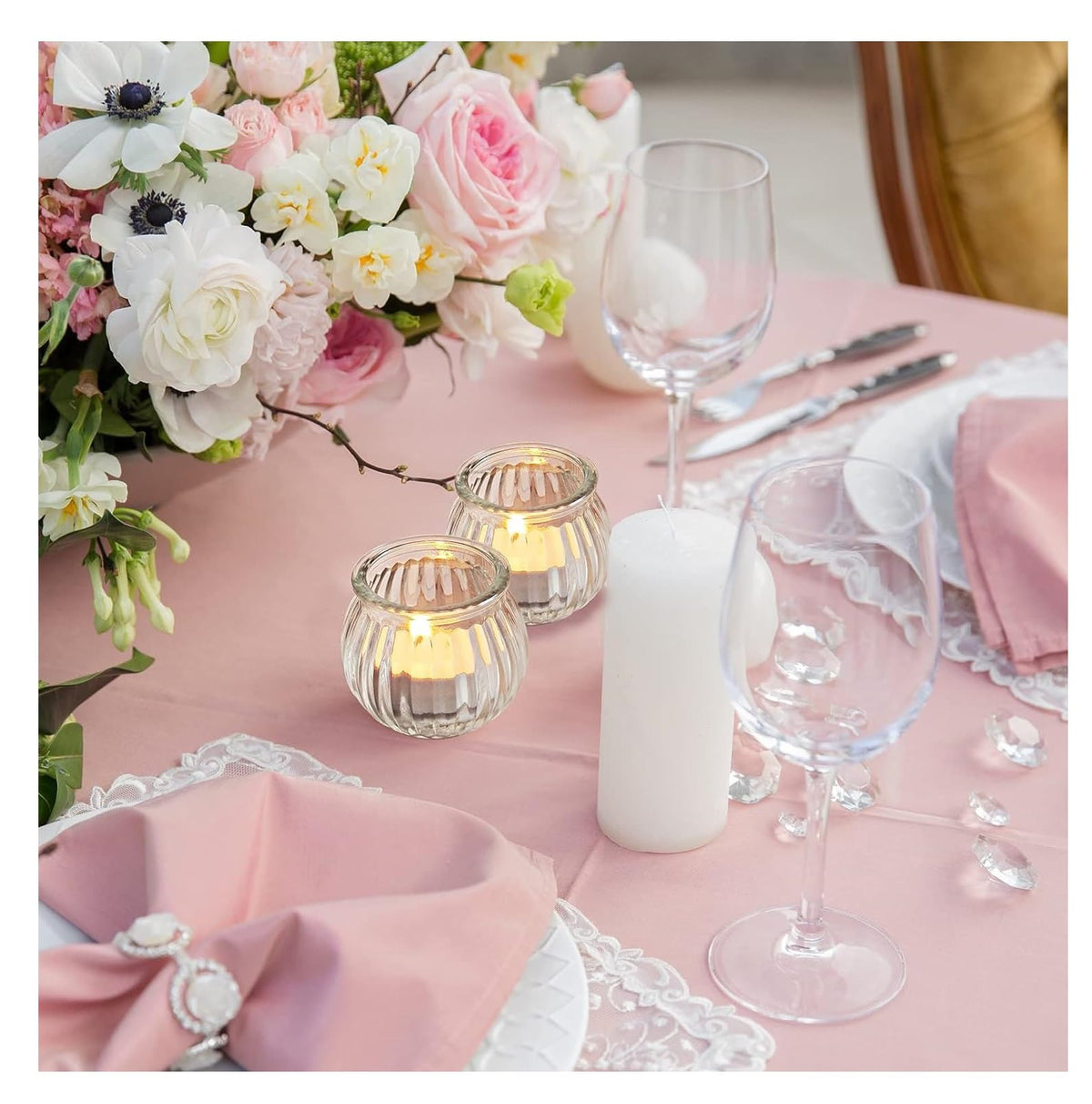 SPHINX Glass Votive Candle Holder for Home Decorations, for Weddings, Dinner Parties, Candle Light Dinners, Gift - (Clear, Ribbed Round, 4 Pieces)