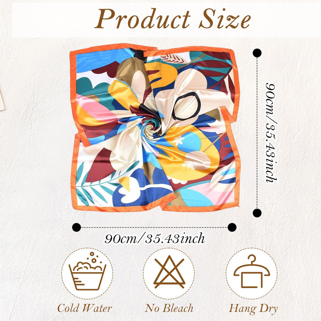 Luxeeva® 35“ Orange Silk Head Scarf for Women Stylish, Satin Hair Bandana, Soft & Stylish Hijab Scarf for Summer Sun Protection, Workout, Fashion, Beach & Everyday Chic Look