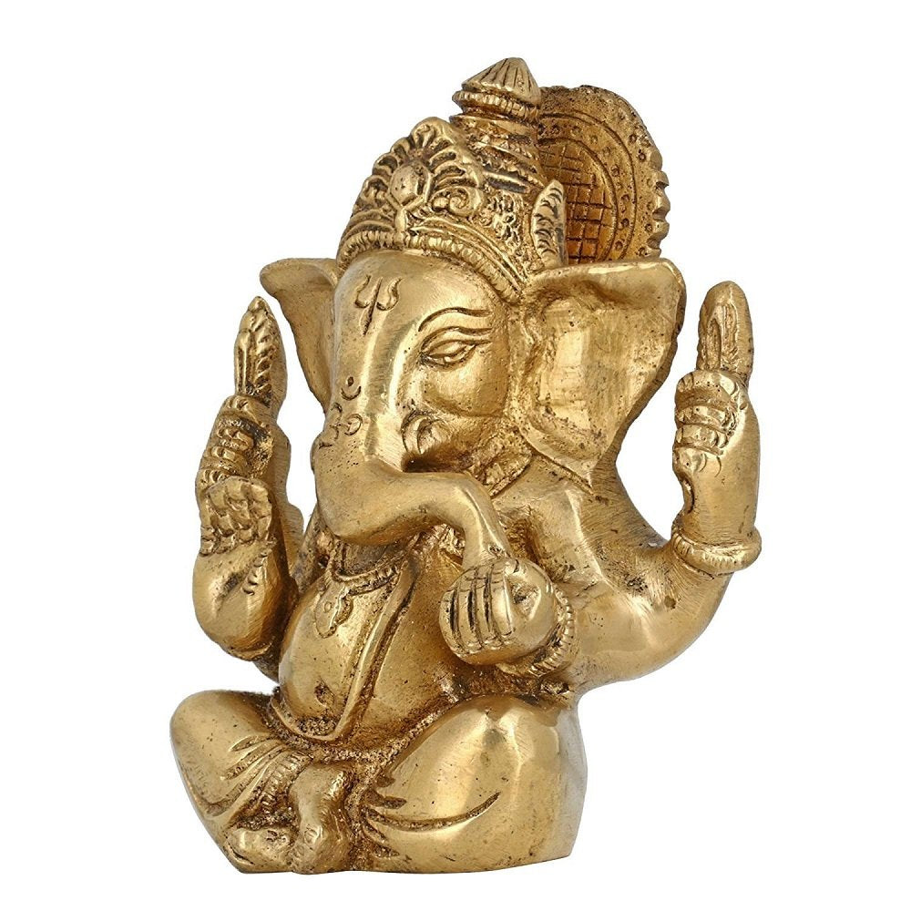 Artvarko Brass Lord Ganesha Ganpati Religious Statue Idol Ganesh Murti Home Decor for Puja Size - Height 4.5 Inches