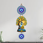 Artvibes Buddha Under Bodhi Tree Wall Hanging with Evil Eye Protection Charm | Spiritual Meditation Decor for Peace | Harmony and Positive Energy | Wall Art for Living Room | Yoga Room (WH_8595N)