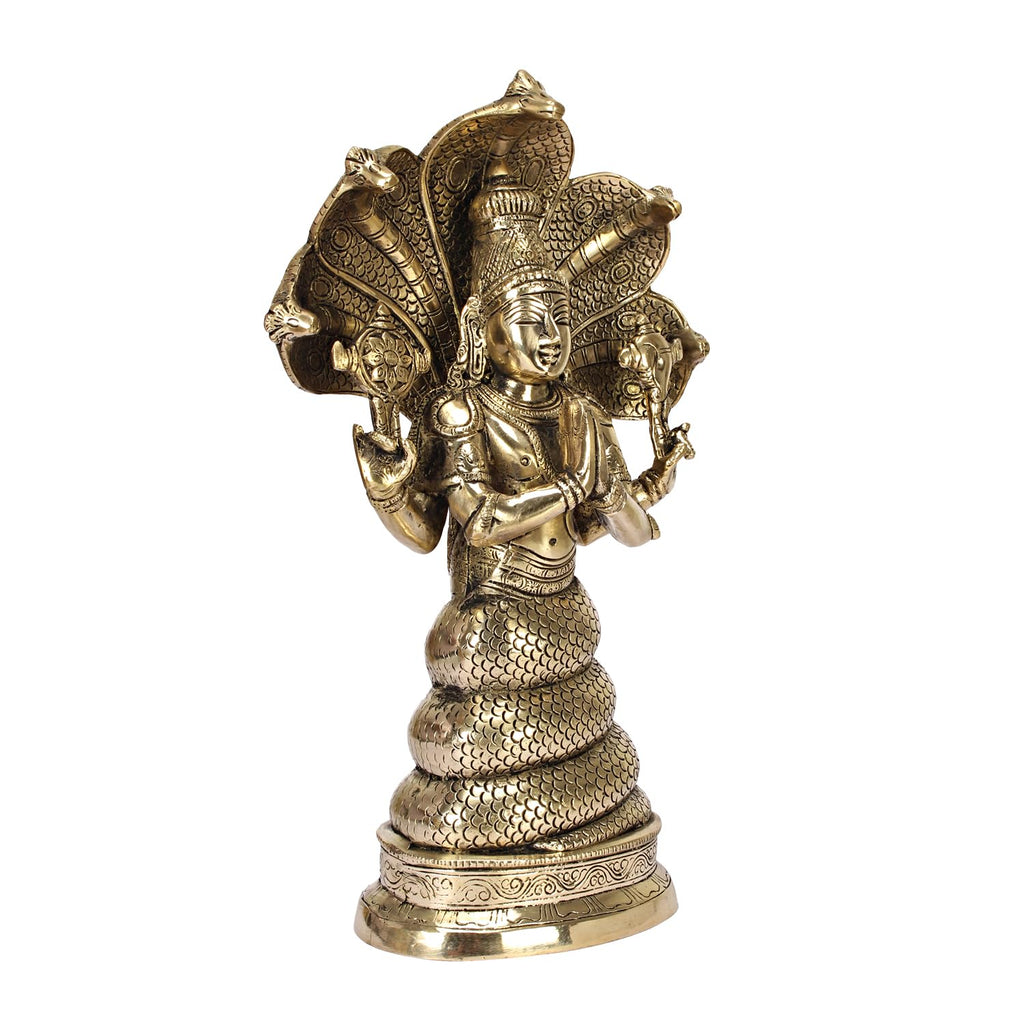 ARTVARKO Brass Serpent Snake Goddess Nag Kanya Naag Mansa Devi Handmade Patanjali Idol Murti Sculpture Statue Good Luck Charm 15 Inches
